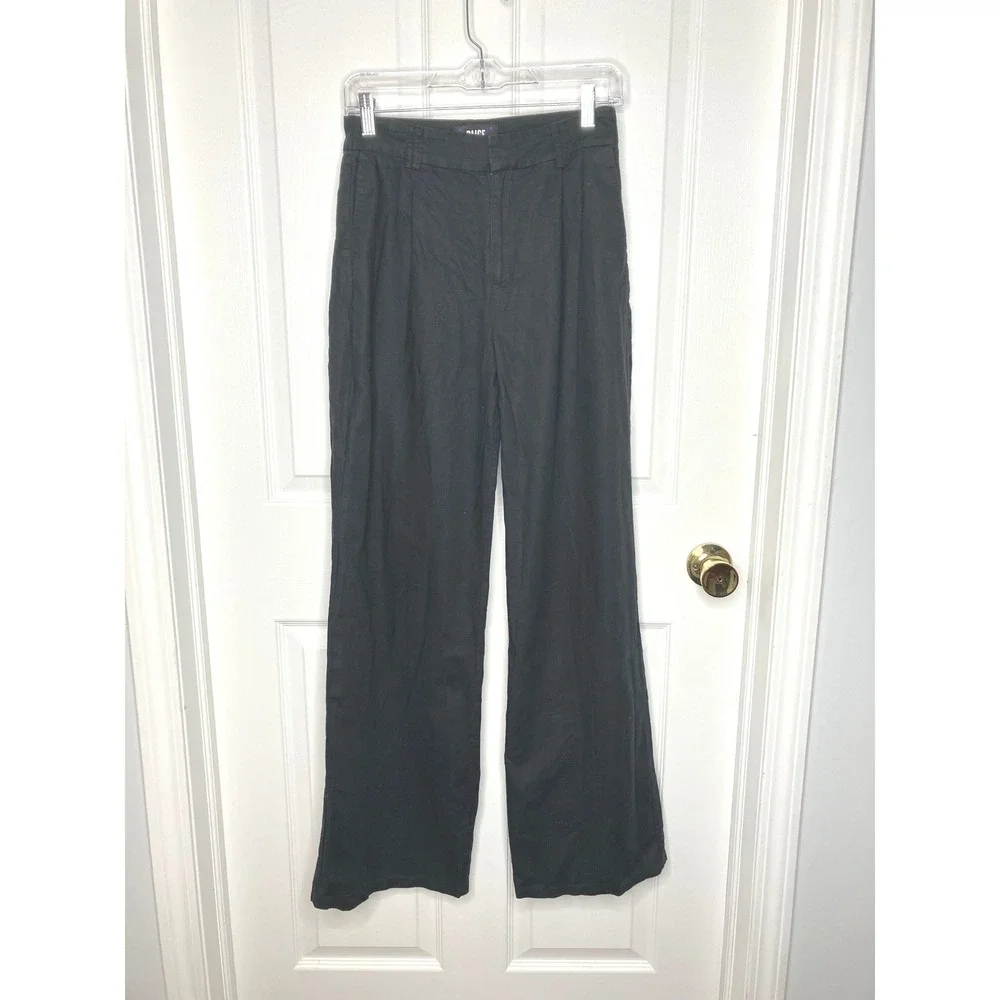 Paige Niguel Cotton Linen Wide Leg Pant Black Size 6 Preppy Boho Casual - Picture 2 of 7